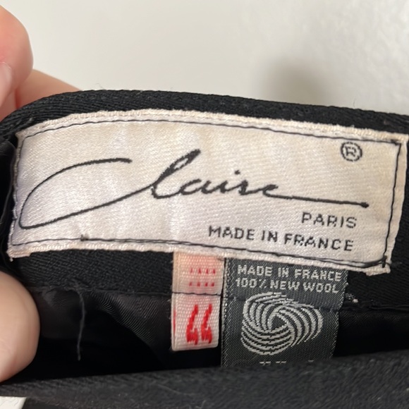 Vintage Claire Paris Made in France Black Wool Pencil Skirt sz 44 FR US 8/10 - Picture 2 of 8